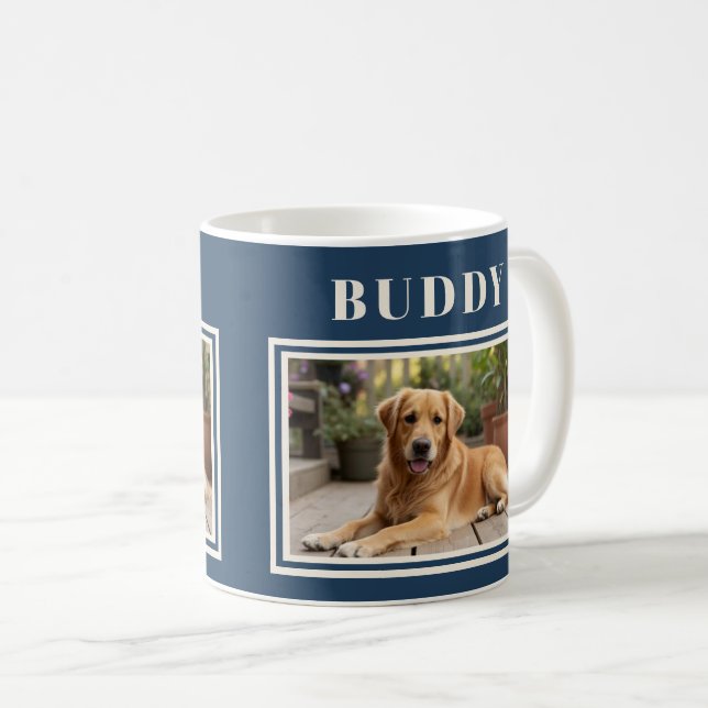 Caneca De Café Elegant Navy Blue Dog Pet Photo  (Frente Esquerda)