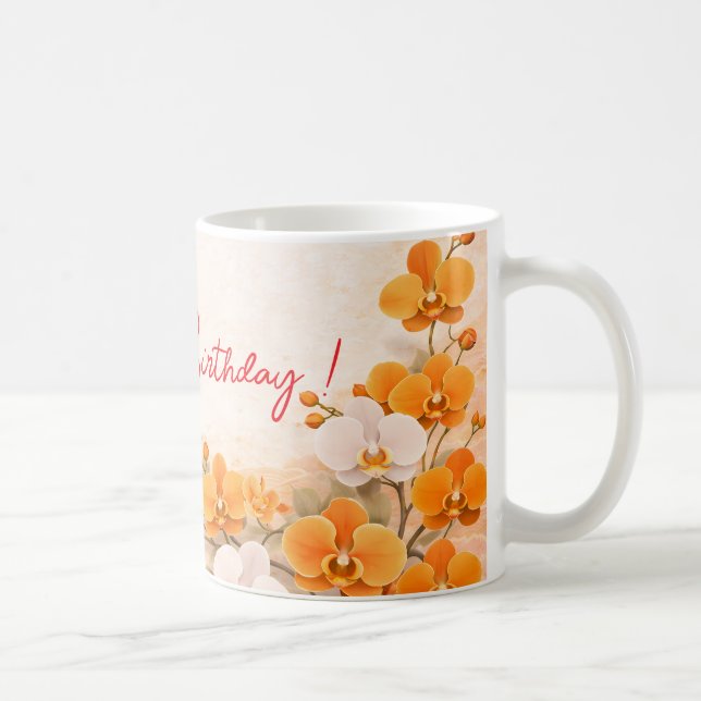 Caneca De Café Elegant Orange Orchid Birthday (Direita)