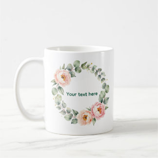 Caneca De Café Elegant Pink Floral Watercolor Wreath Personalized