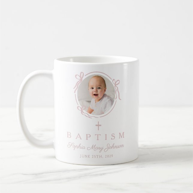 Caneca De Café Elegant Pink Girl Photo Baptism (Esquerda)