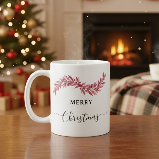 Caneca De Café Elegant Pink Merry Christmas Mug – Floral Holiday  (Criador carregado)