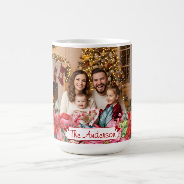 Caneca De Café Elegant Poinsettia Floral Border Custom Photos (Centro)