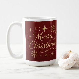 Caneca De Café Elegant Red and Gold Merry Christmas Festive 