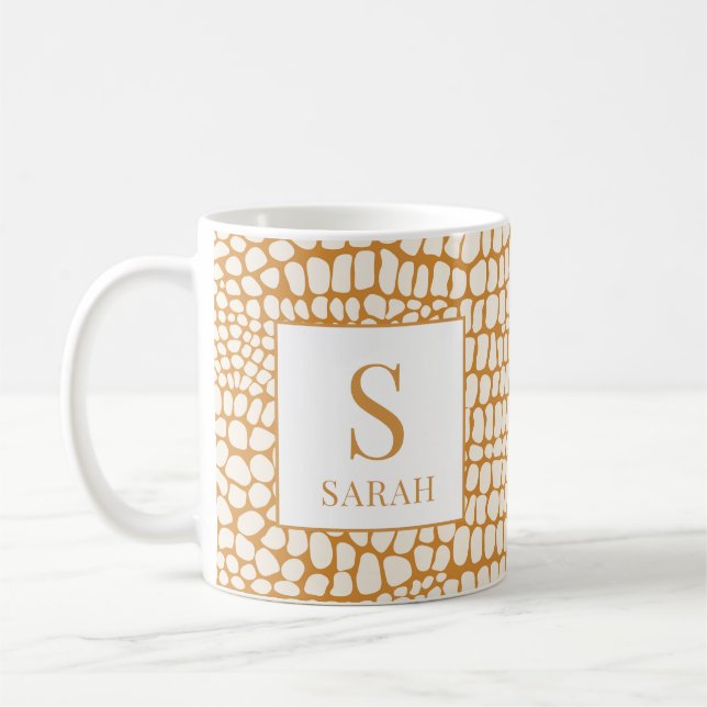 Caneca De Café Elegant Reptile Skin Custom Initial Name Mug (Esquerda)