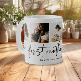 Caneca De Café Elegant Script Primeiro Dia das Mães Colagem de 5 