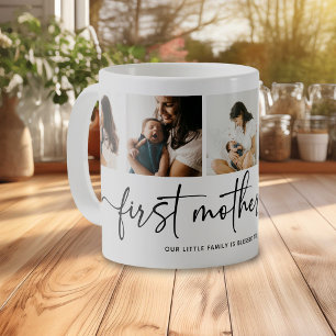 Caneca De Café Elegant Script Primeiro Dia das Mães Colagem de 5 