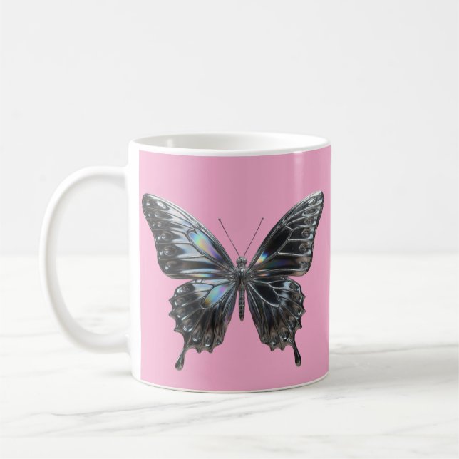 Caneca De Café Elegant Silver Butterfly with Open Wings (Esquerda)