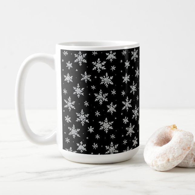 Caneca De Café Elegant Silver Snowflake | Winter Holiday  (Com Donut)