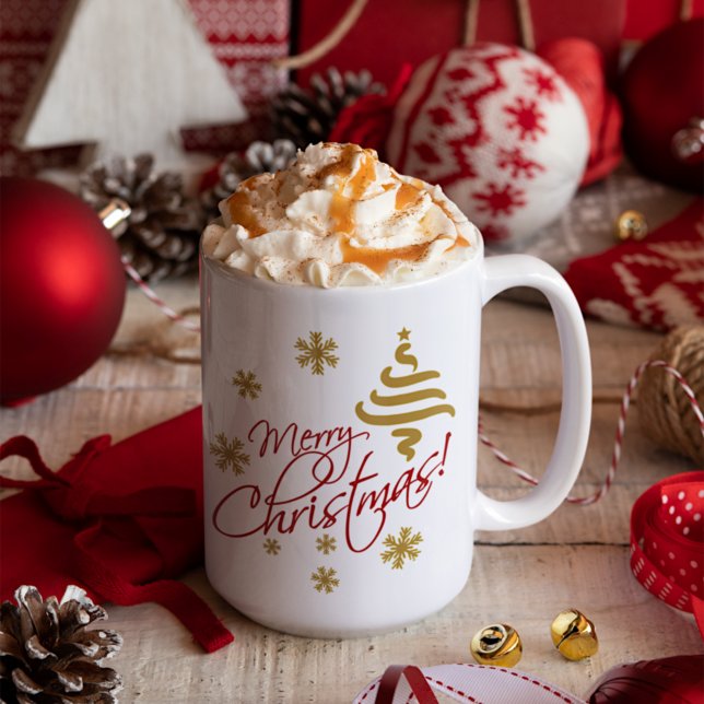 Caneca De Café Elegant Simple Merry Christmas Wish Wordart (Criador carregado)