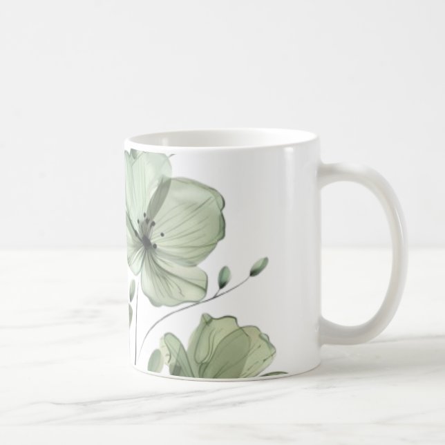 Caneca De Café Elegant Soft Green Floral Illustration Coffee Mug (Direita)