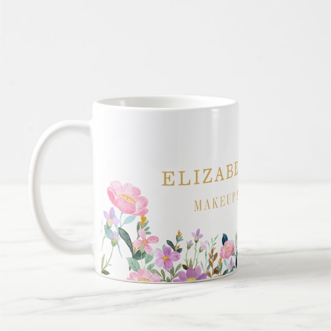 Caneca De Café Elegant Striped Floral Beauty Artist Hair and Make (Esquerda)