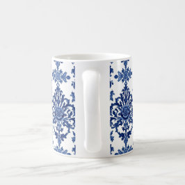 Caneca De Café Elegant Victorian Damask Flower Pattern Navy Blue 