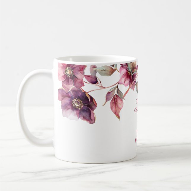 Caneca De Café Elegant Winter Hellebore Floral Burgundy Wedding (Esquerda)