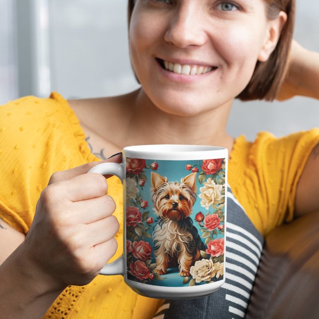 Caneca De Café Elegant Yorkshire Terrier Portrait Rosa Garden (Criador carregado)