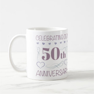 Caneca De Café Elegante 50º Aniversário de Casamento Roxo