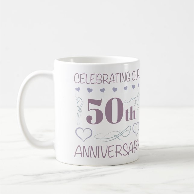 Caneca De Café Elegante 50º Aniversário de Casamento Roxo (Esquerda)