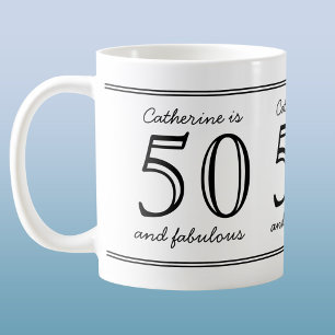 Caneca De Café Elegante 50 e Fabuloso Nome Personalizado Anivers