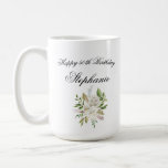 Caneca De Café Elegante 50th Birthday Floral<br><div class="desc">Torne o dia extra especial com esta bela design. Por favor,  sinta-se à vontade para me contactar com quaisquer perguntas ou se quiser personalizar este pedido ainda mais. Estou sempre feliz em ajudar!</div>