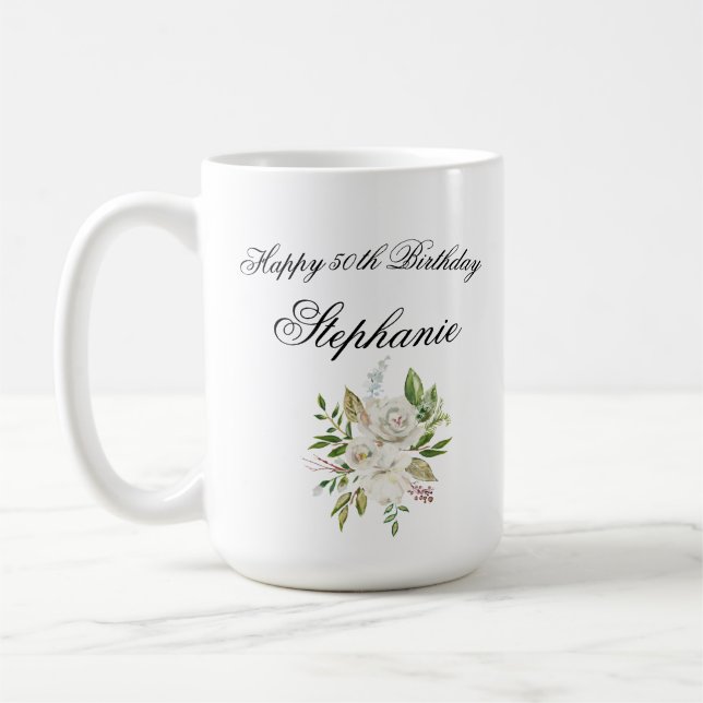 Caneca De Café Elegante 50th Birthday Floral (Esquerda)