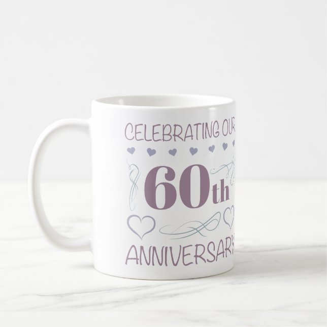 Caneca De Café Elegante 60º Aniversário de Casamento Roxo (Esquerda)
