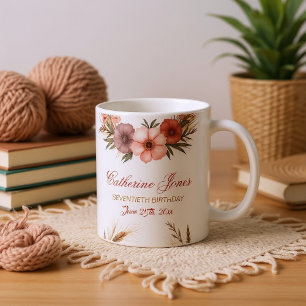 Caneca De Café Elegante 70 Birthday Mug para a vovó - Boho Chic