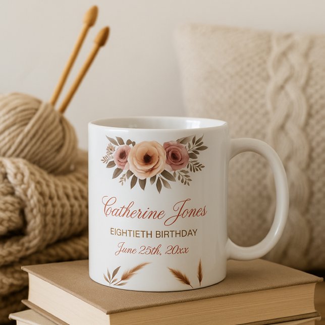 Caneca De Café Elegante 80 Birthday Mug para a vovó - Boho Chic (Criador carregado)