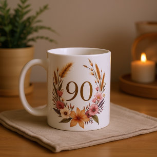 Caneca De Café Elegante 90 Birthday Mug para a vovó - Boho Chic