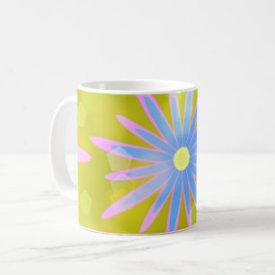 Caneca De Café Elegante Abstrato Floral Art Amarelo Azul, Bokee R