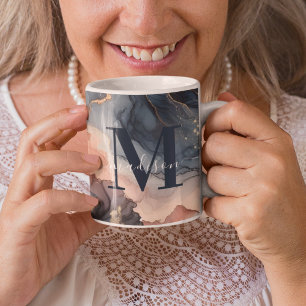 Caneca De Café Elegante Aquarela Abstrato Monograma de Agato de M