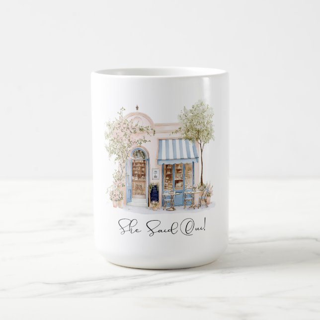 Caneca De Café Elegante Aquarela Ela Disse Oui Flores Rosa Noiva (Centro)