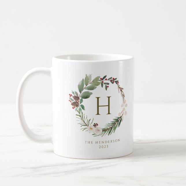 Caneca De Café Elegante Aquarela Monograma da Terra de Natal (Esquerda)
