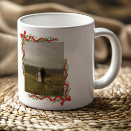 Caneca De Café Elegante Arco Vermelho com Greenery Foto Natal