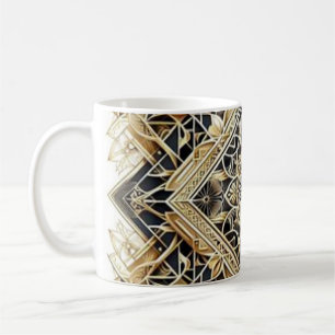 Caneca De Café Elegante Art Deco Dourado Lines Mug