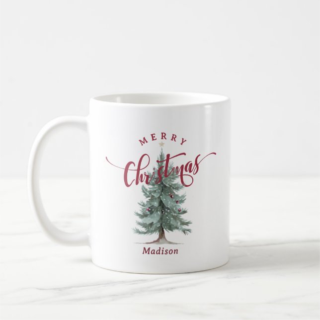 Caneca De Café Elegante Árvore Rústica de Natal com Letreiro de F (Esquerda)