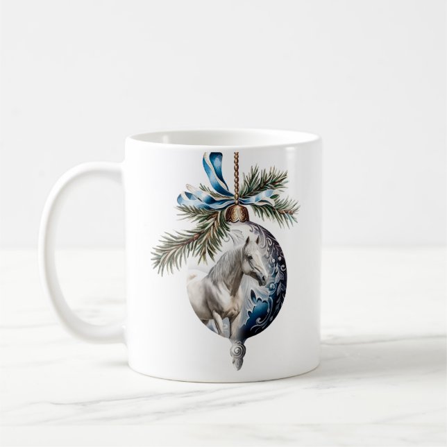 Caneca De Café Elegante azul-natalino equestre branco (Esquerda)
