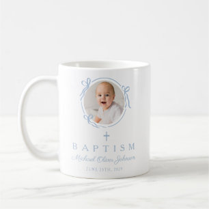 Caneca De Café Elegante Bebê Azul Menino Foto Batismo