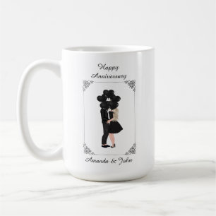 Caneca De Café Elegante Black Happy Anniversário Personalizado Mu