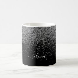 Caneca De Café Elegante Black Silver Glitter Girly Monogramed