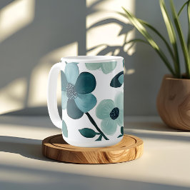 Caneca De Café Elegante Blue Aqua Floral Patterno Mug Design