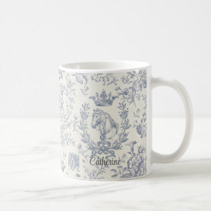 Caneca De Café Elegante Blue Beige Equestrian Toile Nome