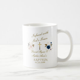 Caneca De Café Elegante Blue Gold Floral Calliografia gêmea batis