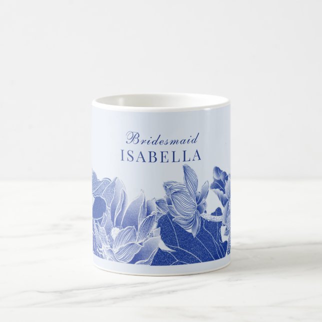 Caneca De Café Elegante Blue Lotus Floral Weding Bridesmaid (Centro)