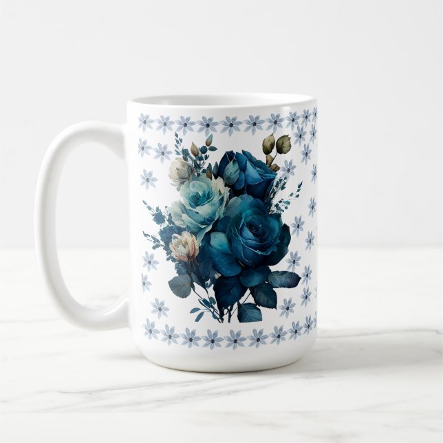 Caneca De Café Elegante Blue Rose Bouquet Mug (Esquerda)