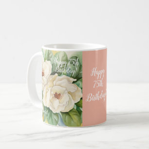 Caneca De Café Elegante Blush Pink 75th Birthday Floral Add Name