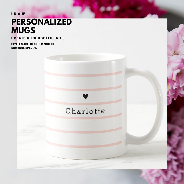 Caneca De Café Elegante Bonito Chic Blush Cor-de-rosa Stripe (Criador carregado)