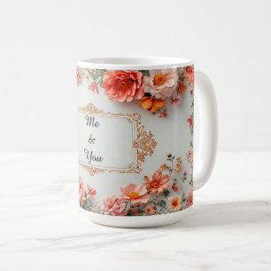 Caneca De Café Elegante Bordadura Floral Com Design Vintage
