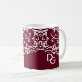 Caneca De Café Elegante Borgonha Branca Monograma