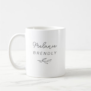 Caneca De Café Elegante Botânico Moderno Minimalista Branco