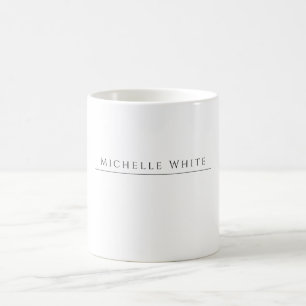 Caneca De Café Elegante Branco Simples Profissional Moderno Nome 