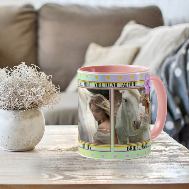 Caneca De Café Elegante Bridesmaid Bolinhas Photo Mug (Criador carregado)